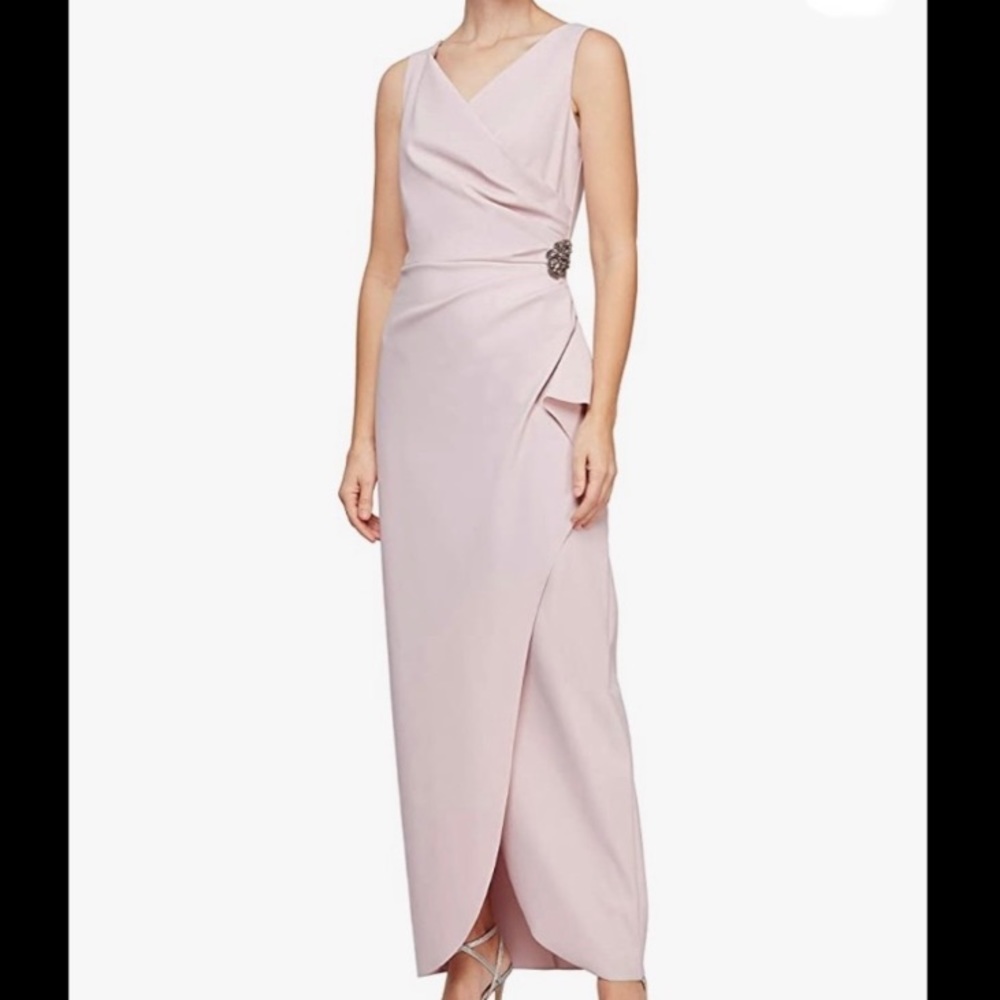 Alex Evenings Women's Slimming Long Side Ruched Dress with Cascade Ruffle Skirt